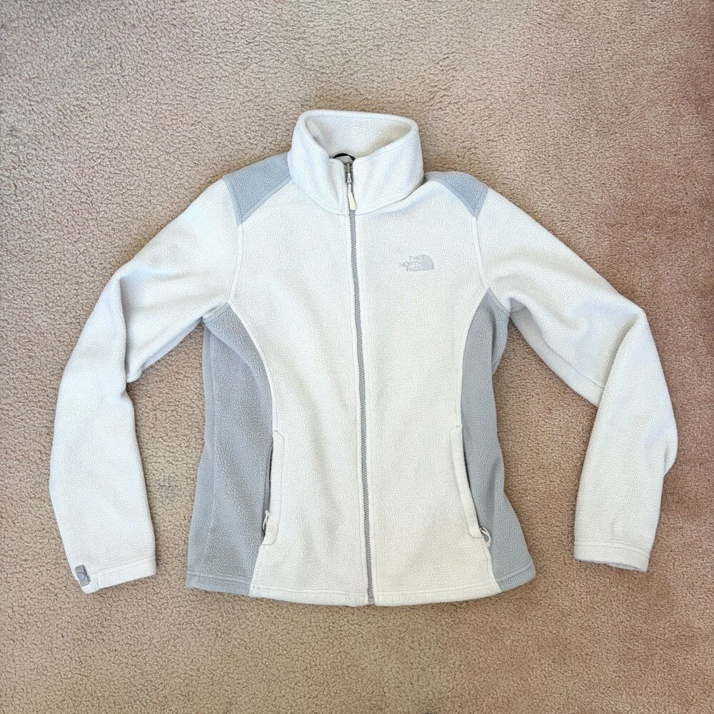 The North Face full zip fleece jacket white grey colorblock